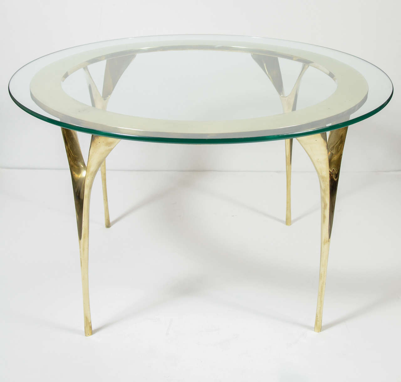 Modernist Sculptural Brass Stiletto Leg Cocktail Table at 1stDibs