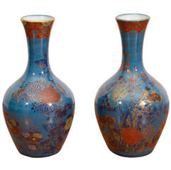 Pair of Small Japanese Meiji Koransha Porcelain Vases