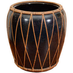 Japanese Awaji Vase with Bamboo Casing