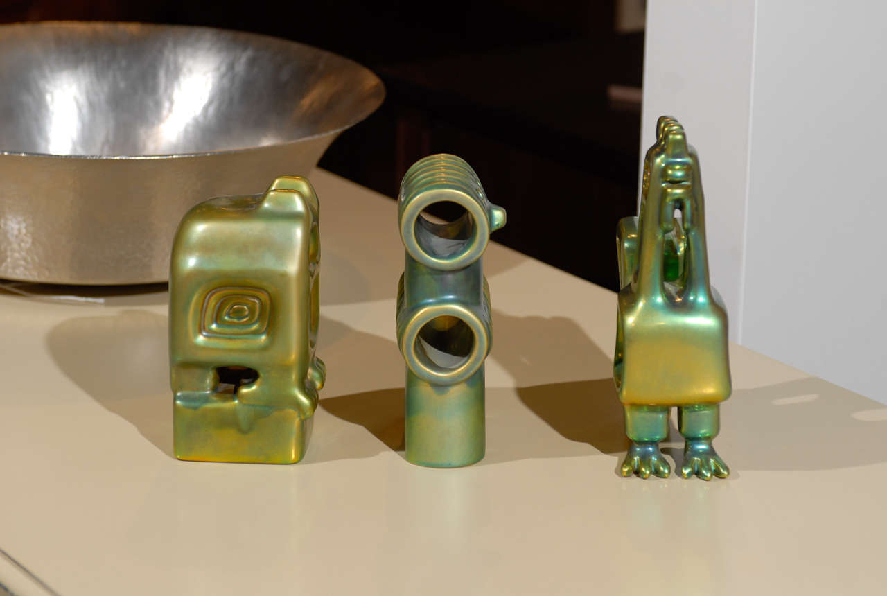 Zsolnay Figures with Green Eosin Glaze 1