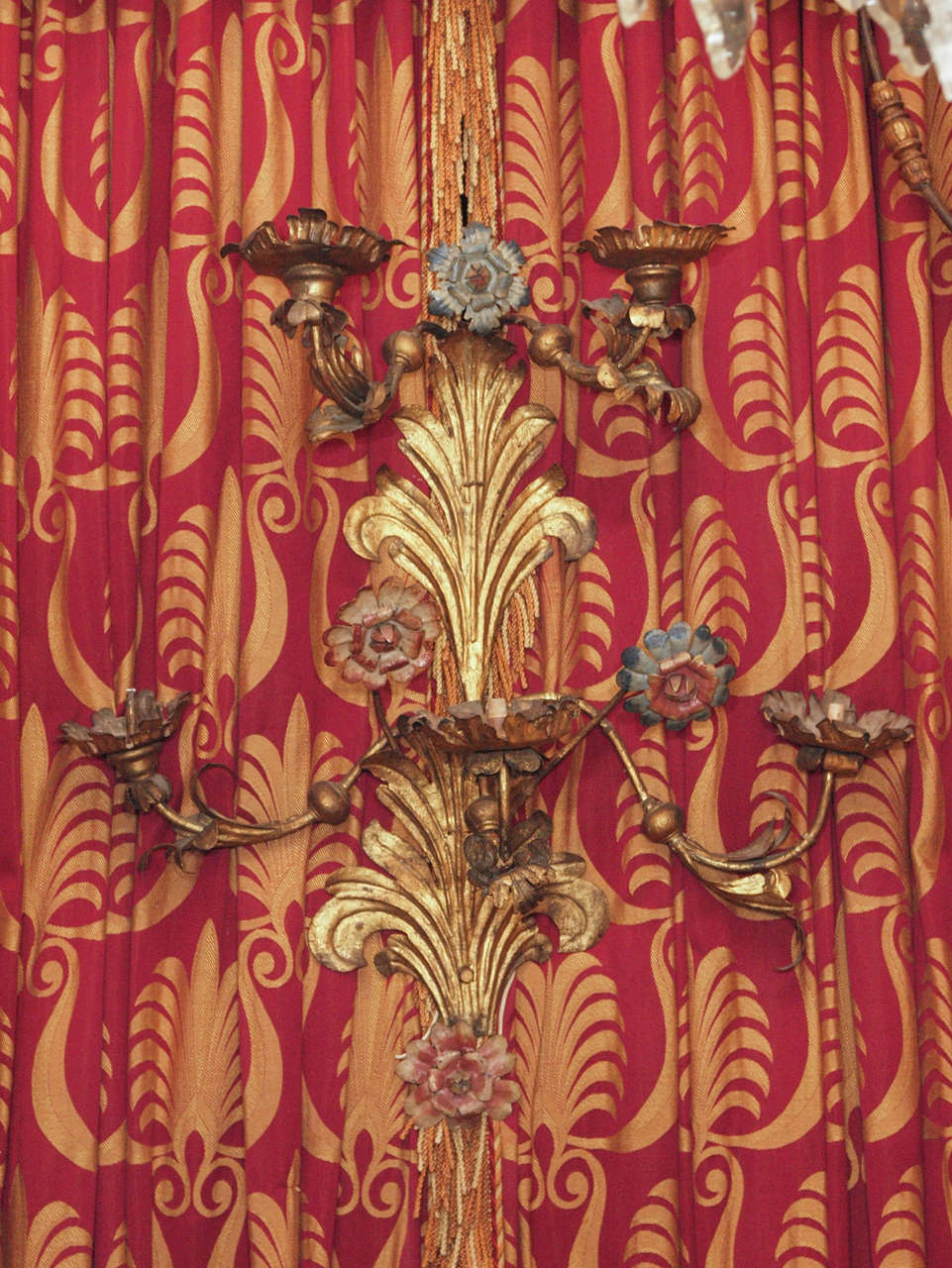 Pair of Monumental Gilt Iron and painted iron wall sconces from Piedmont region of Italy 18th c. 