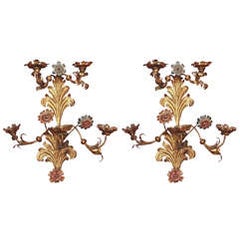 Monumental Pair of 18th c.Gilt and painted Iron Piedmontese Wall Sconces 8