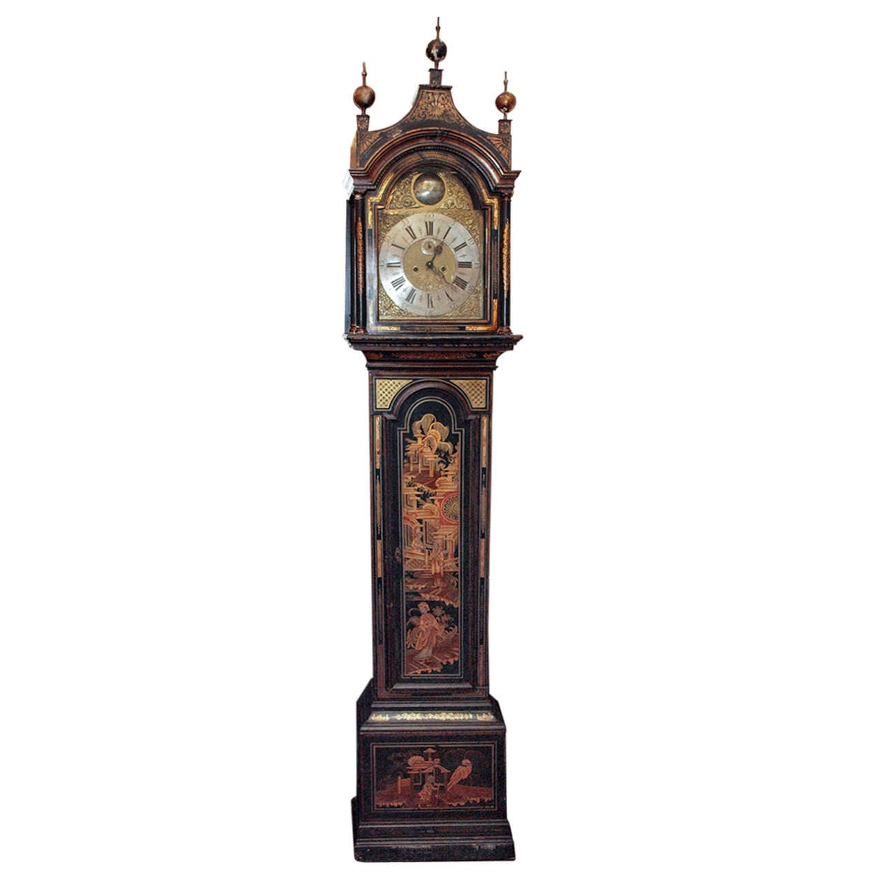 English Regency Chinoisorie Decorated  Tall Case Clock
