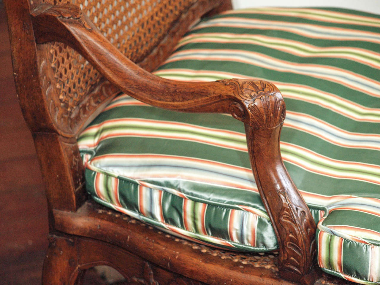 Pair of French Walnut Regence Cane Armchairs For Sale 2