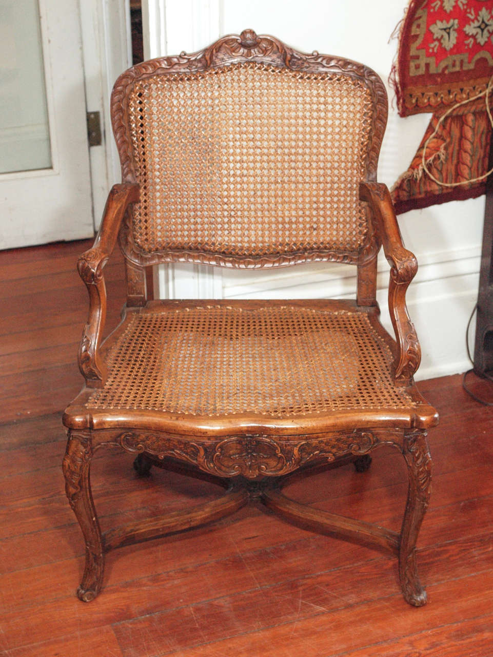 Pair of French Walnut Regence Cane Armchairs For Sale 4