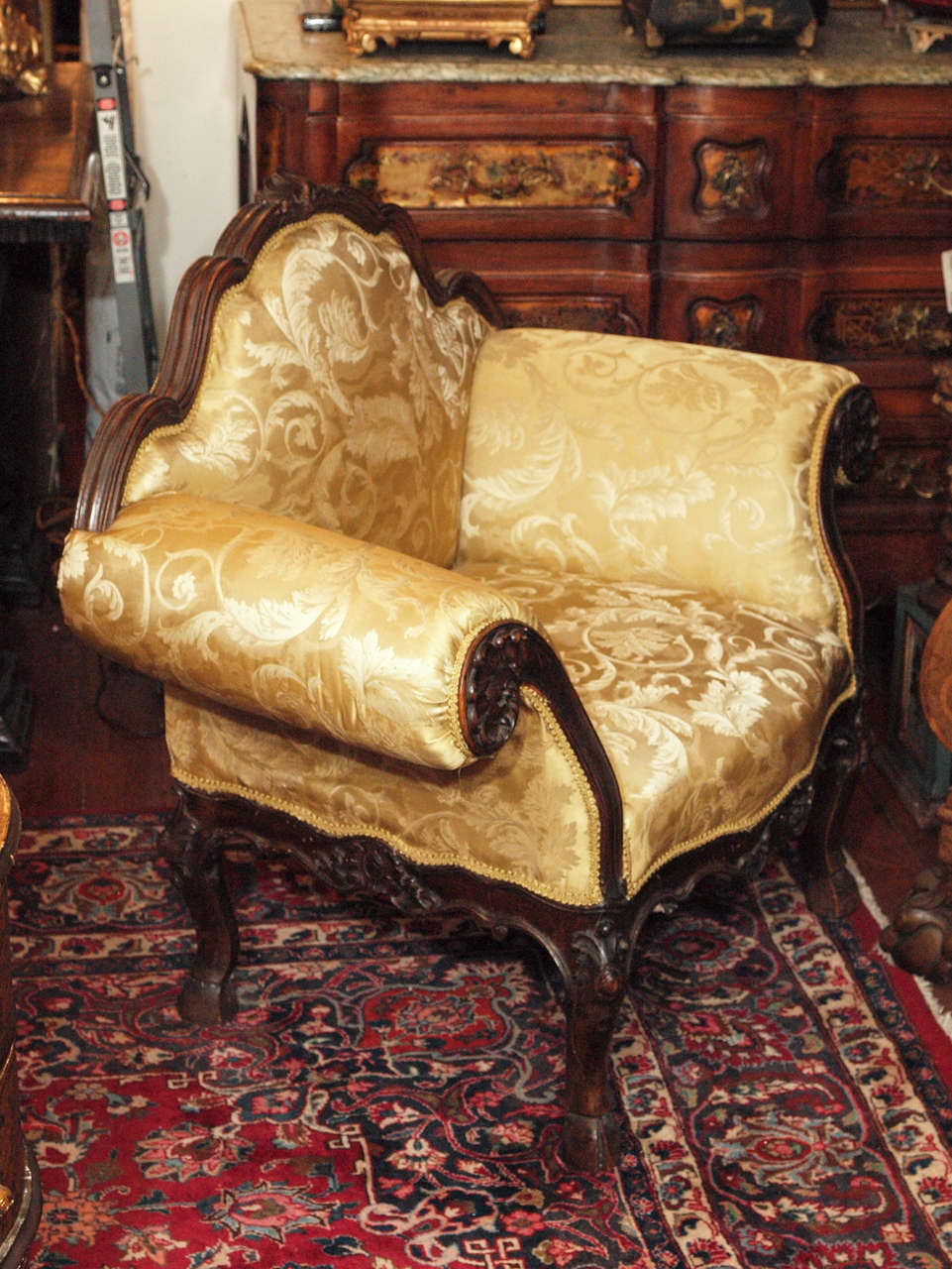 Pair of upholstered Piedmontese 18th c. Armchairs in walnut
