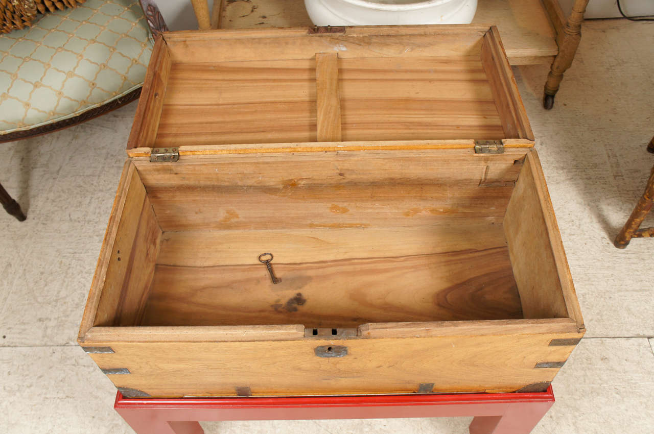 Anglo-Indian Teak Trunk on Red Lacquer Stand For Sale 4