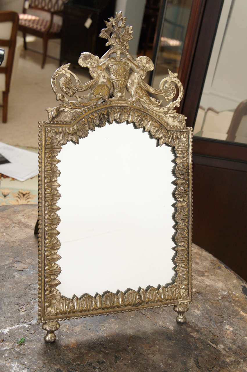 Standing Dressing Table Mirror Continental Silver on Brass