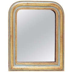 Antique Biedermeier carved and painted parcel gilt mirror