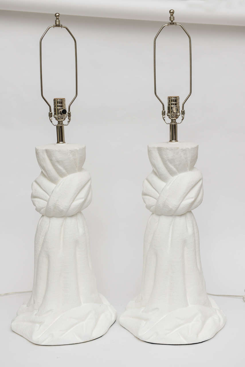 Plaster of Paris Dickinson Style Unusual Knotted Draped Lamps