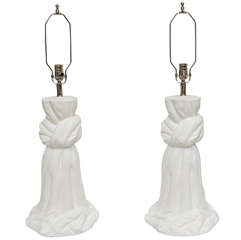 Plaster of Paris Dickinson Style Unusual Knotted Draped Lamps
