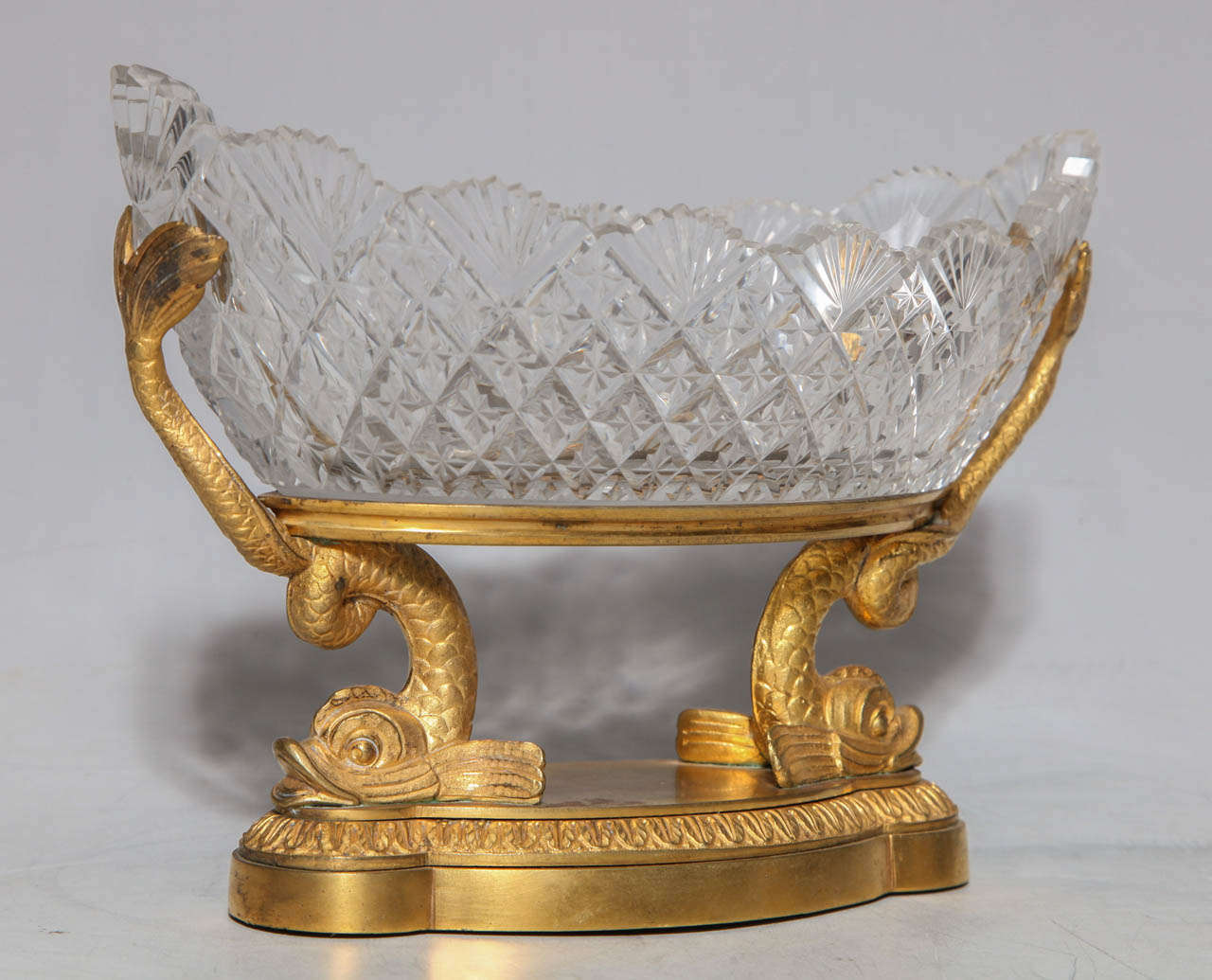 A Rare Pair of Antique Russian Crystal and Dore Bronze dolphin Centerpieces For Sale 1