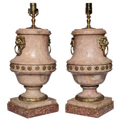 Pair of Fine Quality Italian Scagliola Urns with Ormolu Mounts as Lamps