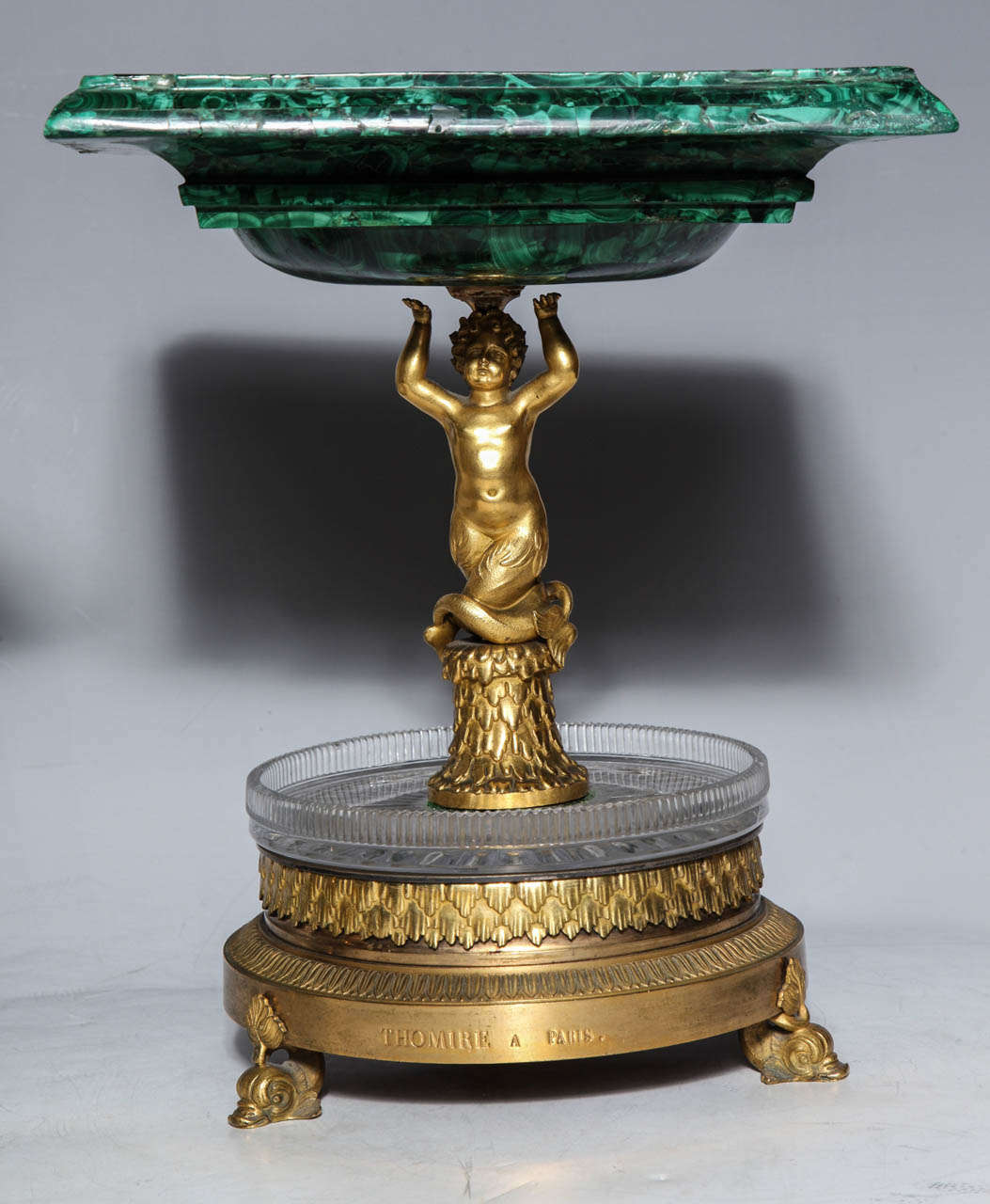 Pair of Russian Empire Malachite, French Bronze Centrepiece/Tazzas by Thomier In Excellent Condition For Sale In New York, NY