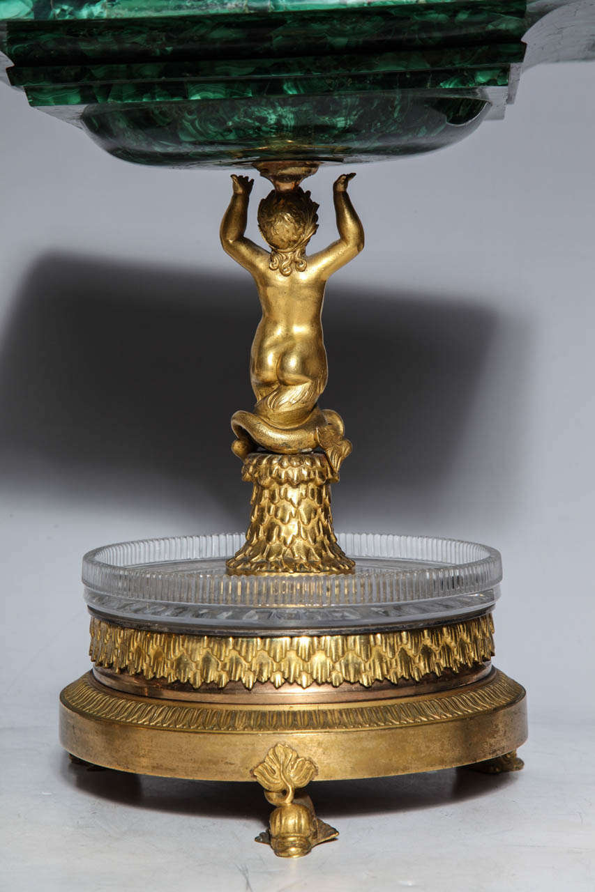 Coppia di centrotavola/tazze in malachite dell'Impero russo e bronzo francese di Thomier in vendita 3