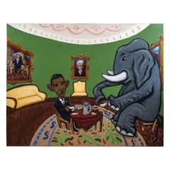 Satirical Painting of Obama and Republican Elephant by Artist Steve Sax