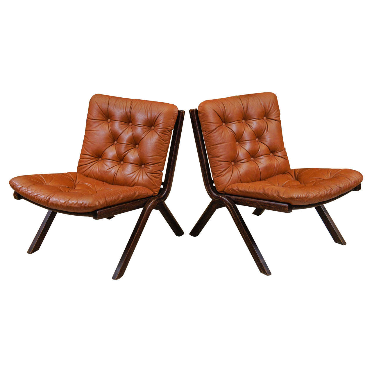 Pair of Norwegian Side Chairs with Leather Cushions