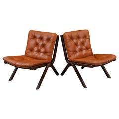 Pair of Norwegian Side Chairs with Leather Cushions