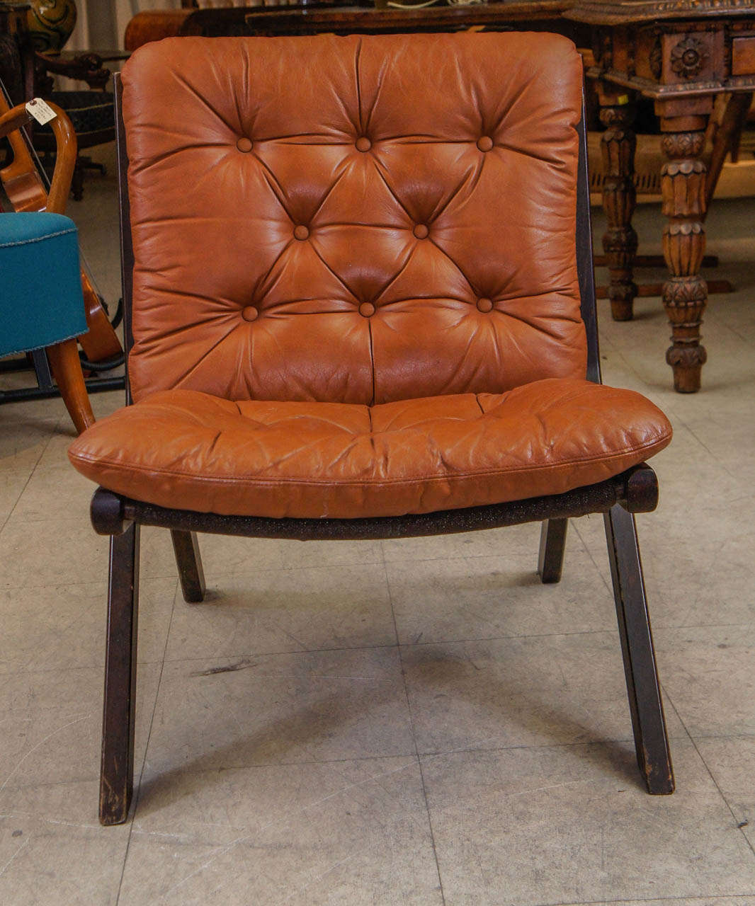 Late 20th Century Pair of Norwegian Side Chairs with Leather Cushions