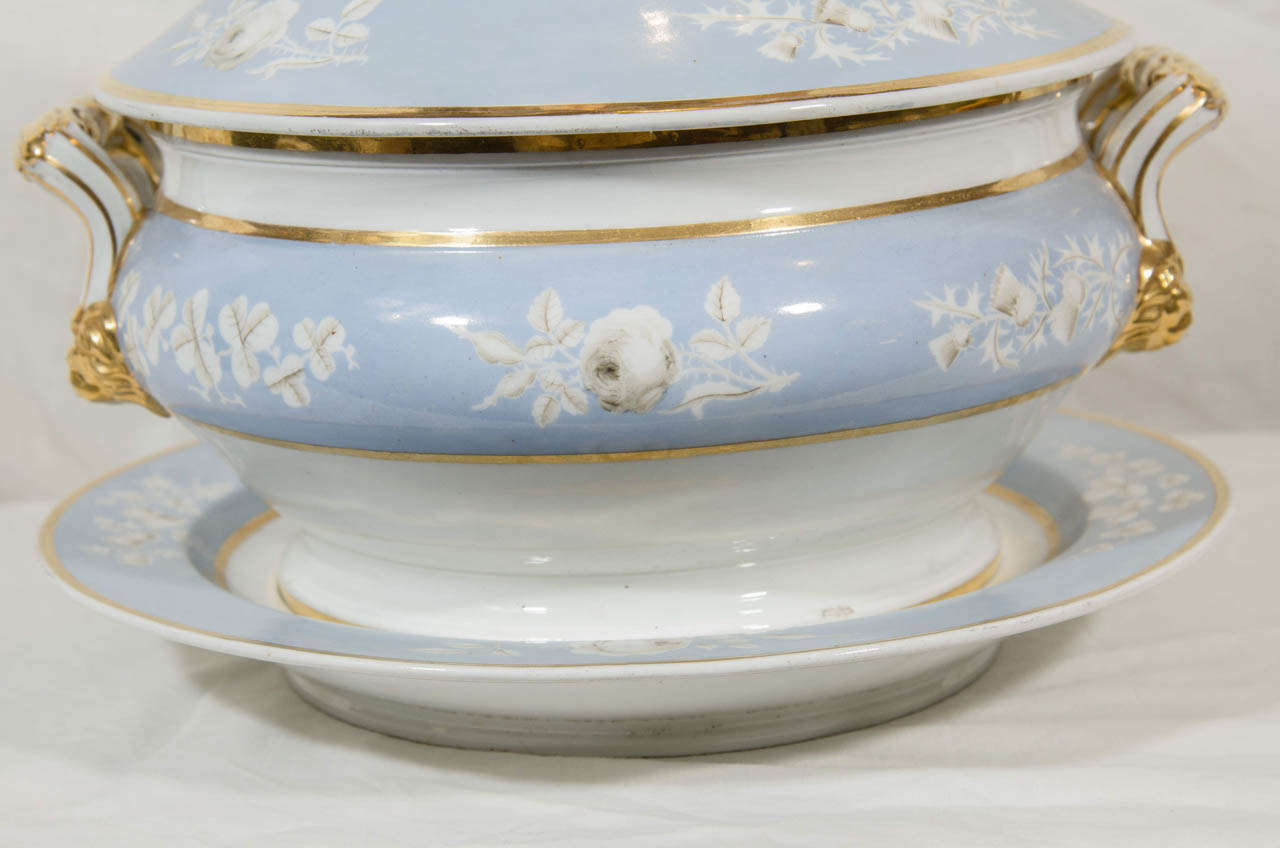 Antique Porcelain Soup Tureen Painted Baby Blue Made by Worcester Porcelain 1