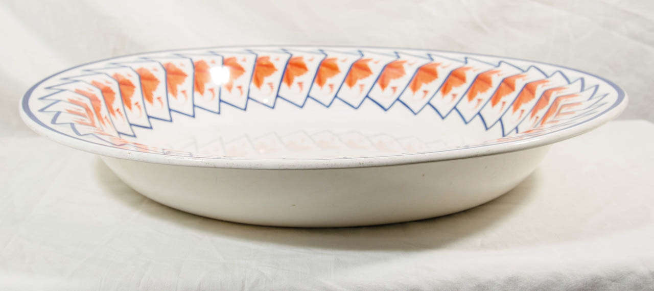 Large Spode Pearlware Bowl Painted Orange and Cobalt Blue In Excellent Condition In Katonah, NY