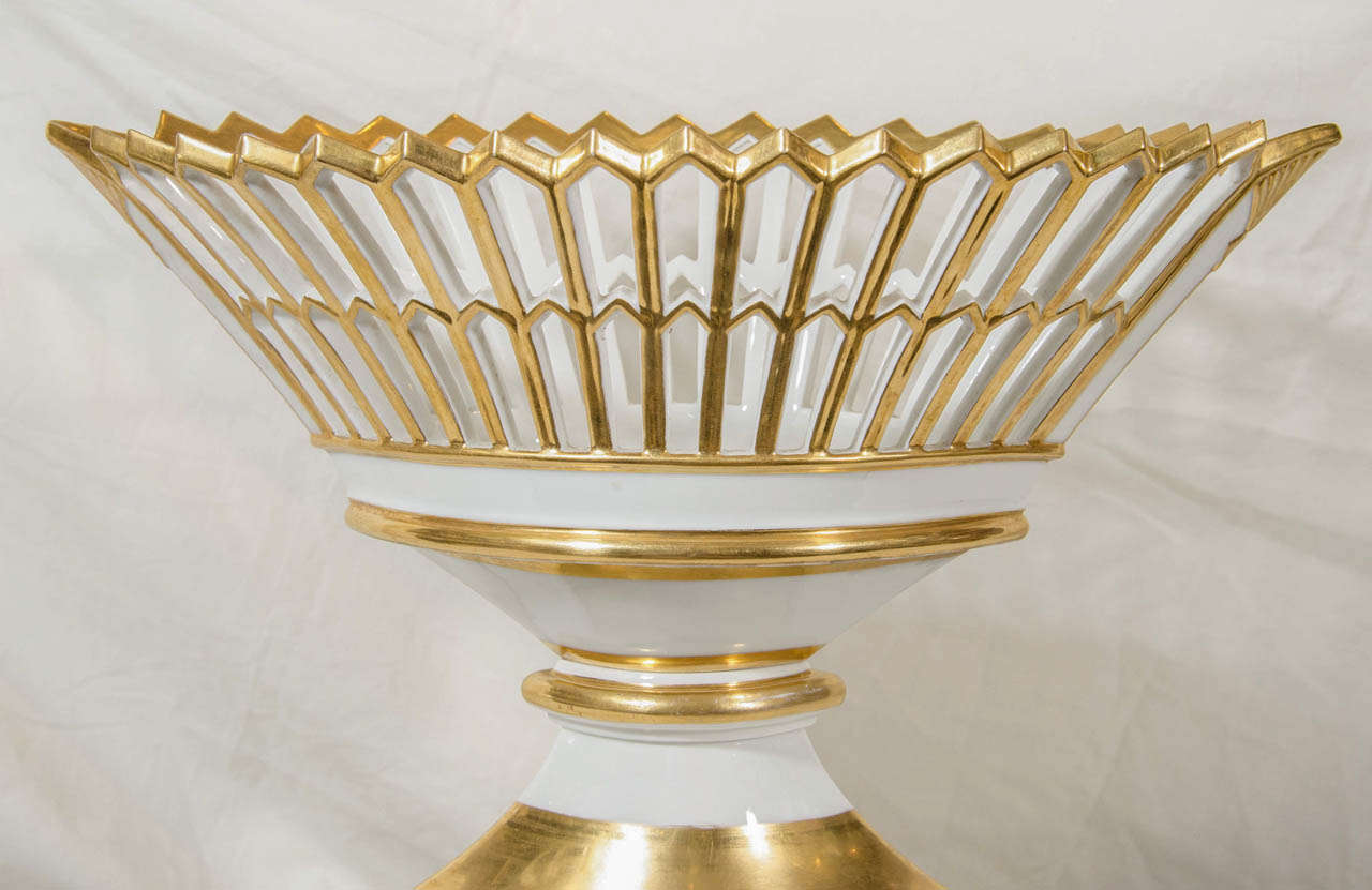 French A Paris Porcelain Gilded Centerpiece Basket