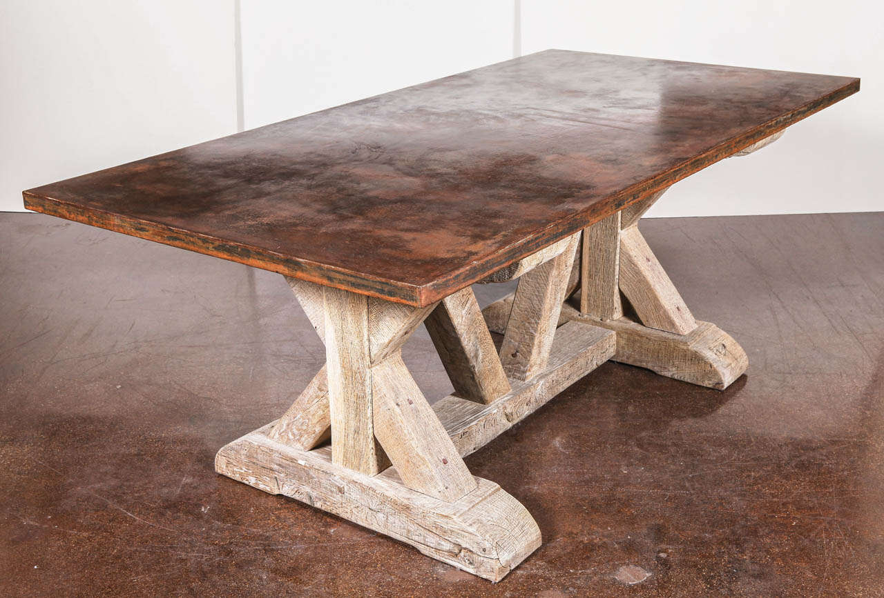Architectural Dining Table With Aged Oak Bare With Steel Top
(May be suitable for covered outdoor use )