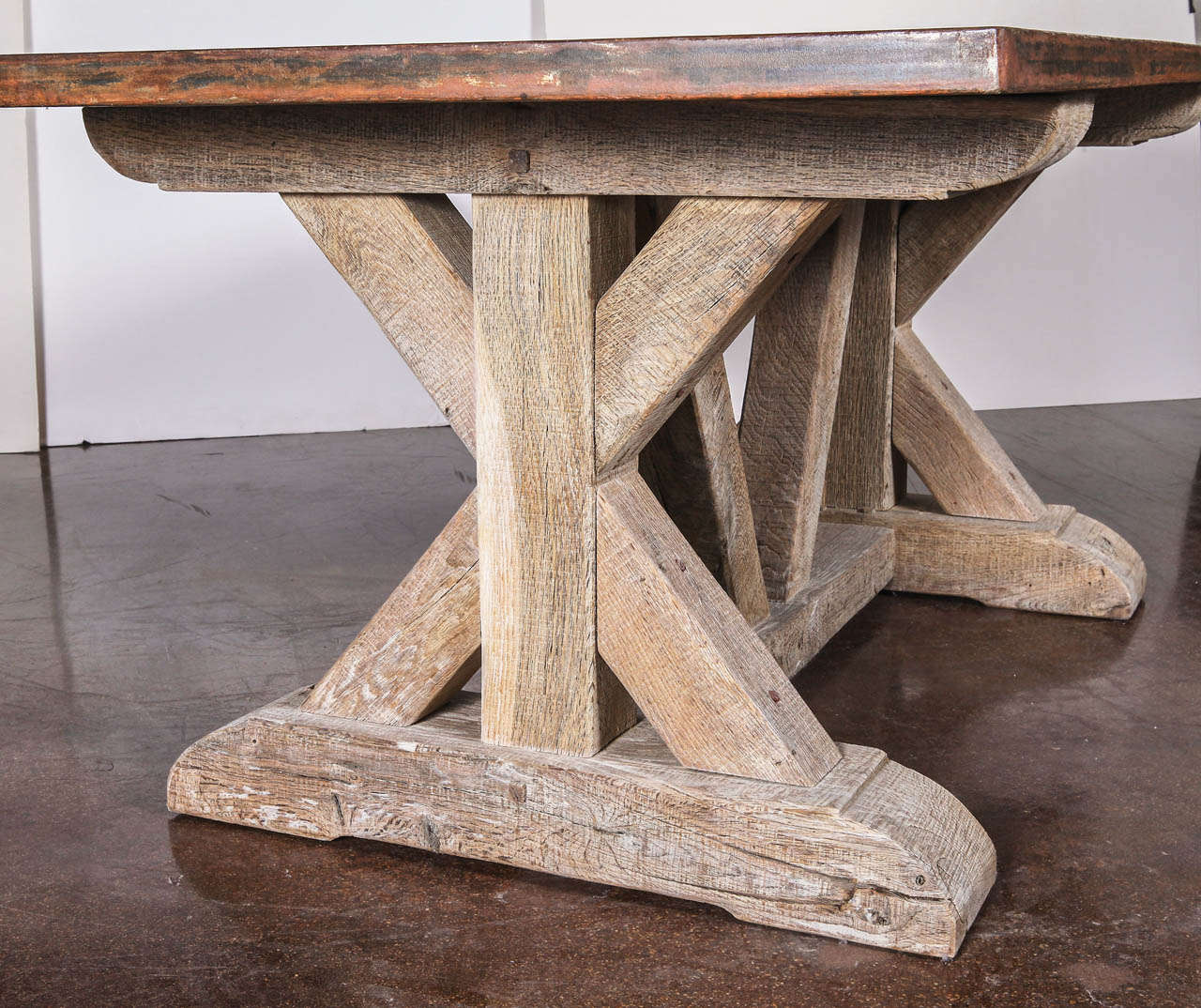 Architectural Dining Table with Aged Oak Bare and Steel Top 3