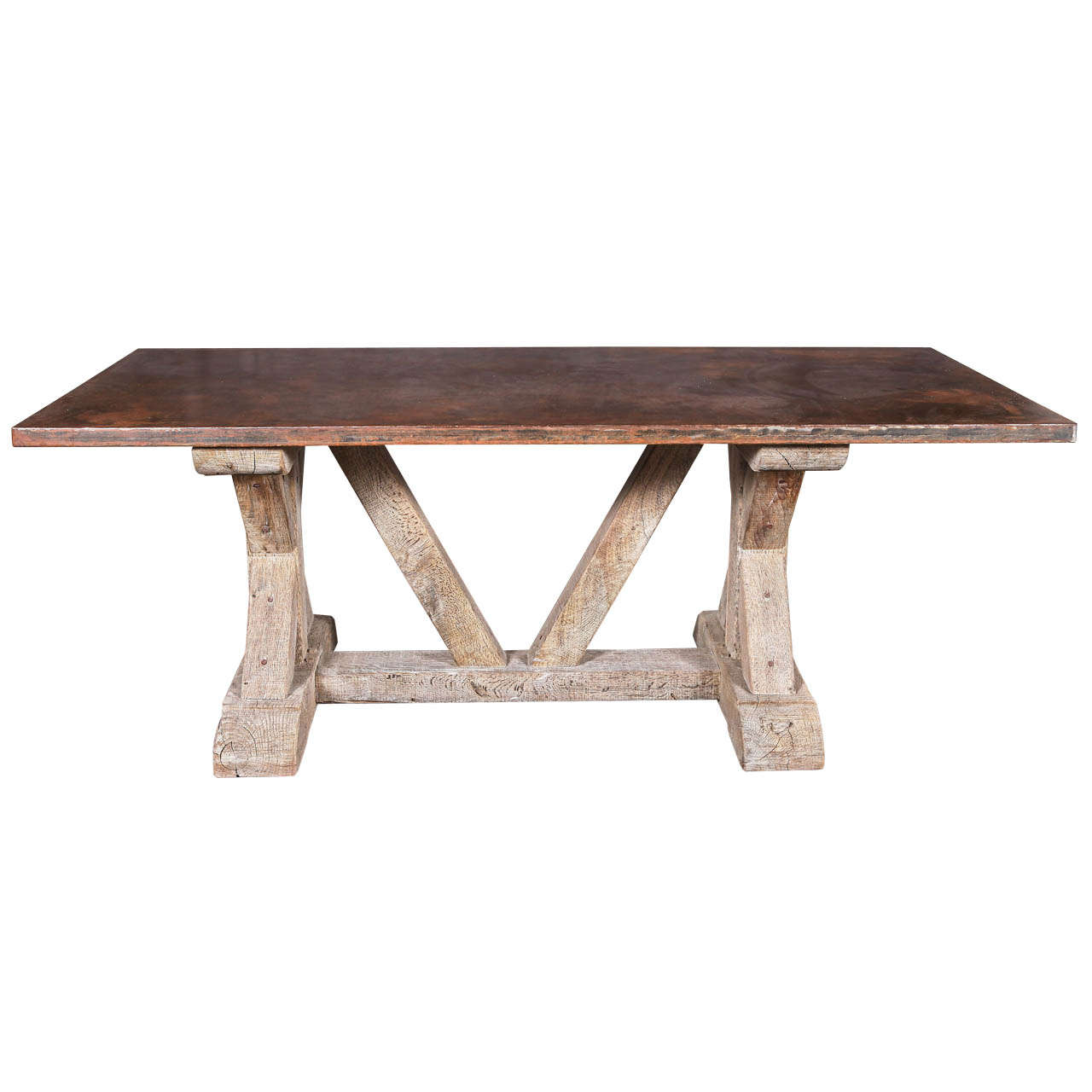 Architectural Dining Table with Aged Oak Bare and Steel Top