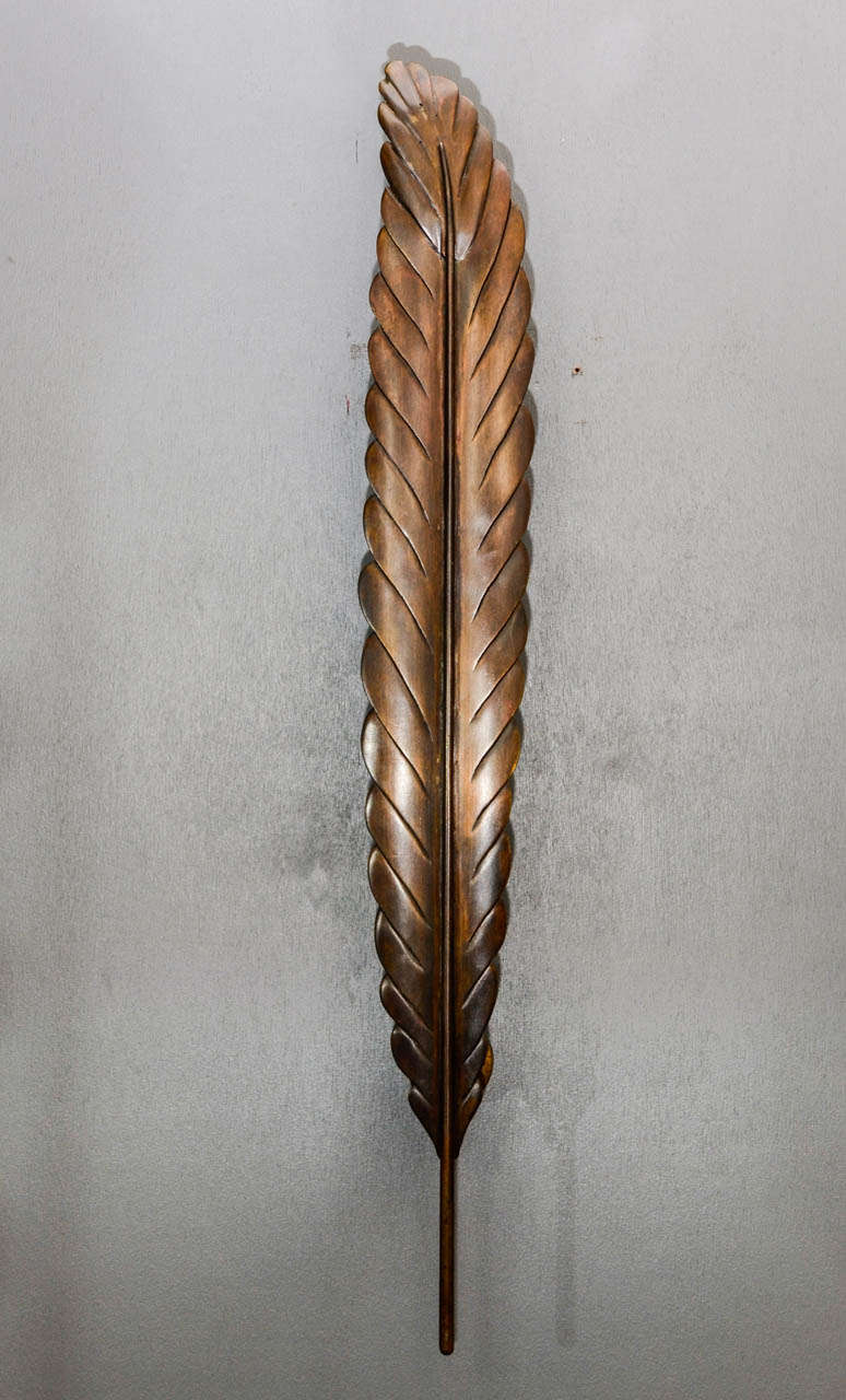 Mid-Century Modern Unique Set of Four 1960s Bronze Feather Wall Sconces