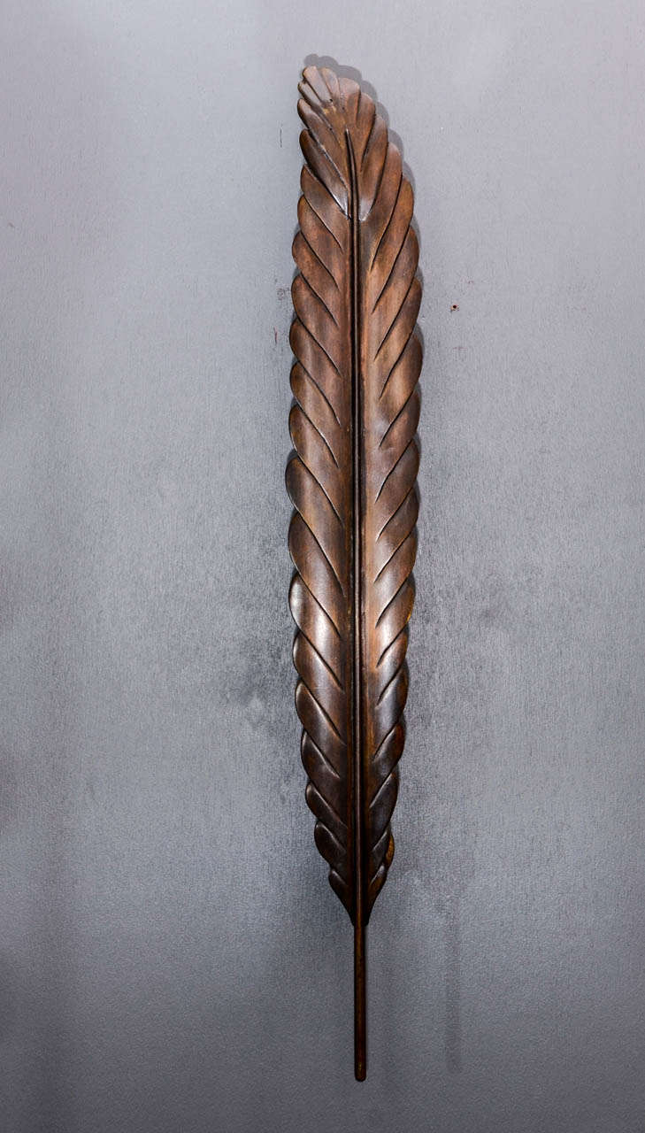 French Unique Set of Four 1960s Bronze Feather Wall Sconces