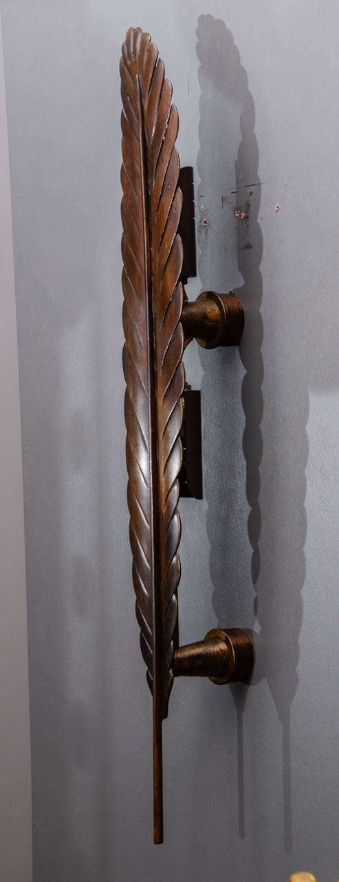 Unique Set of Four 1960s Bronze Feather Wall Sconces 1