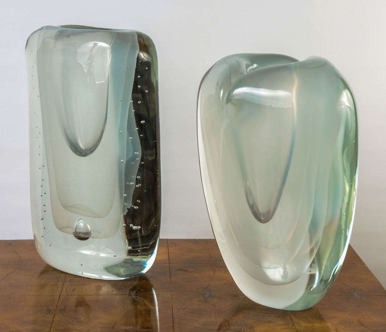 Mid-Century Modern Set of Two Sea Green Murano Glass Vases