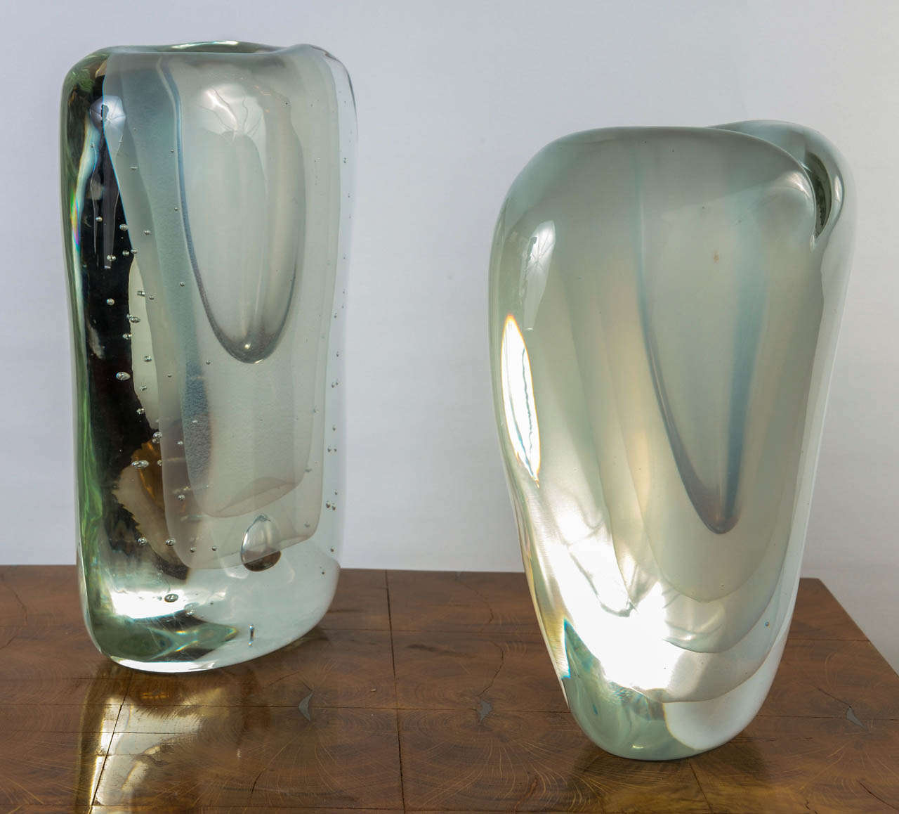 Italian Set of Two Sea Green Murano Glass Vases
