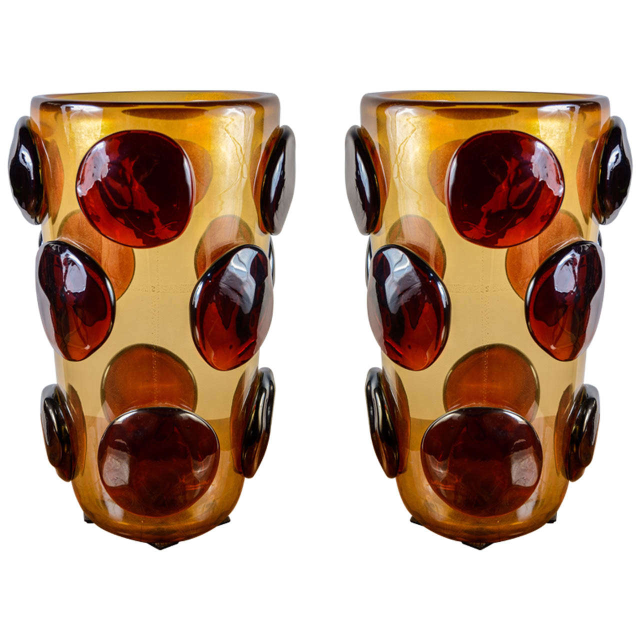 Very Elegant Pair of Signed Murano Glass Vases, 1970s