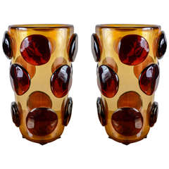 Very Elegant Pair of Signed Murano Glass Vases, 1970s