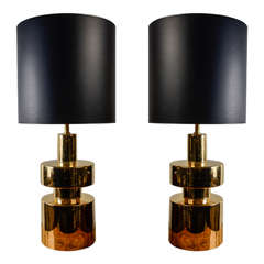 Very Elegant Pair of Italian Golden Ceramic Lamps