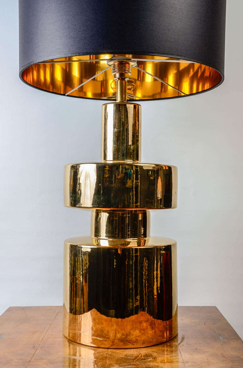 Mid-Century Modern Very Elegant Pair of Italian Golden Ceramic Lamps