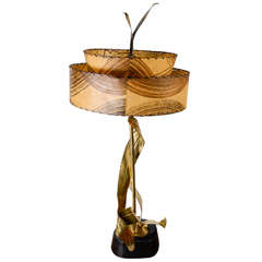 Beautiful Brass and Wood Signed Lamp by Yasha Heifetz