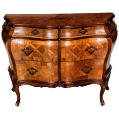 Pair of Parquetry Inlaid Bombe Shape Chest of Drawers