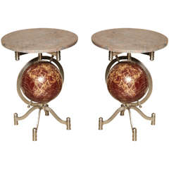 Pair of Globe Marble-Top Side Tables