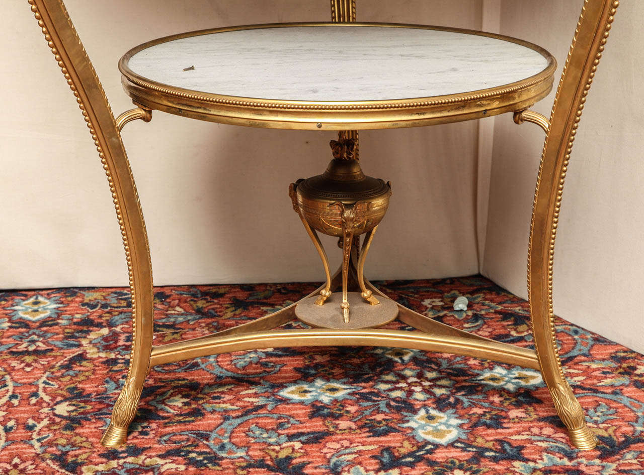 Neoclassical Louis XVI Style Circular Marble and Bronze Two-Tier Centre Table In Excellent Condition In New York, NY