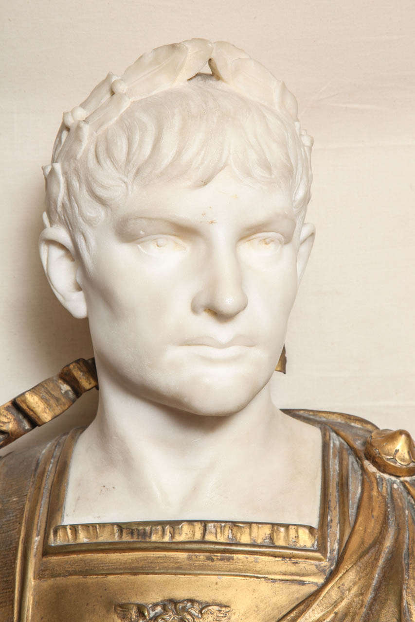 Italian Marble and Bronze Bust of Augustus Caesar