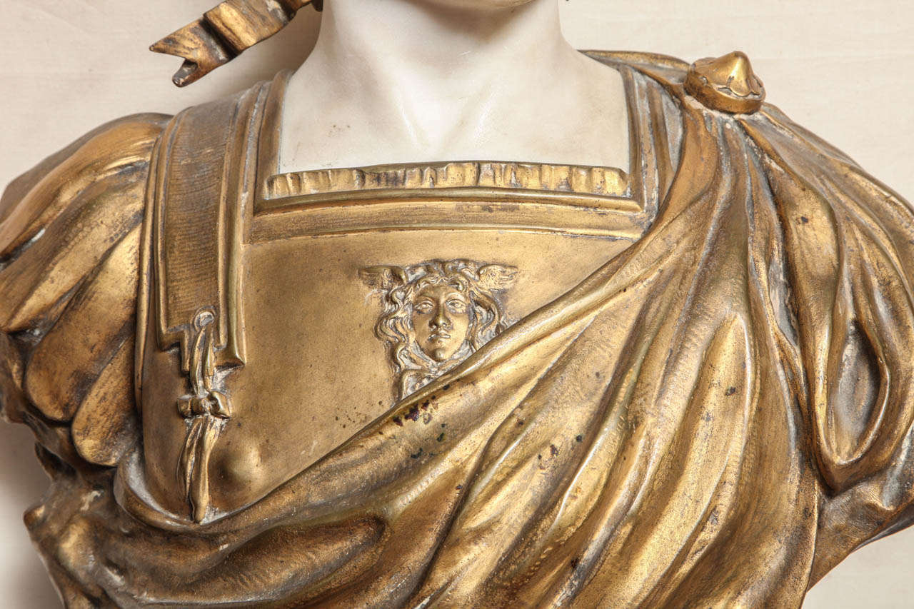 Marble and Bronze Bust of Augustus Caesar In Good Condition In New York, NY