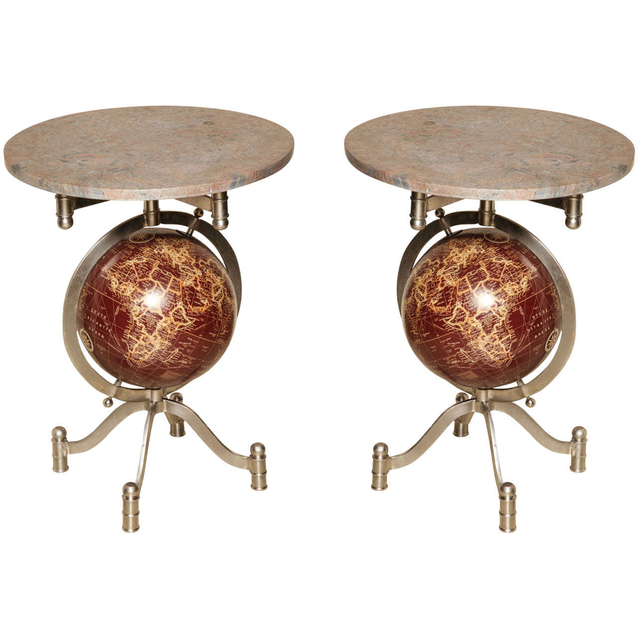 Pair of Globe MarbleTop Side Tables For Sale at 1stDibs