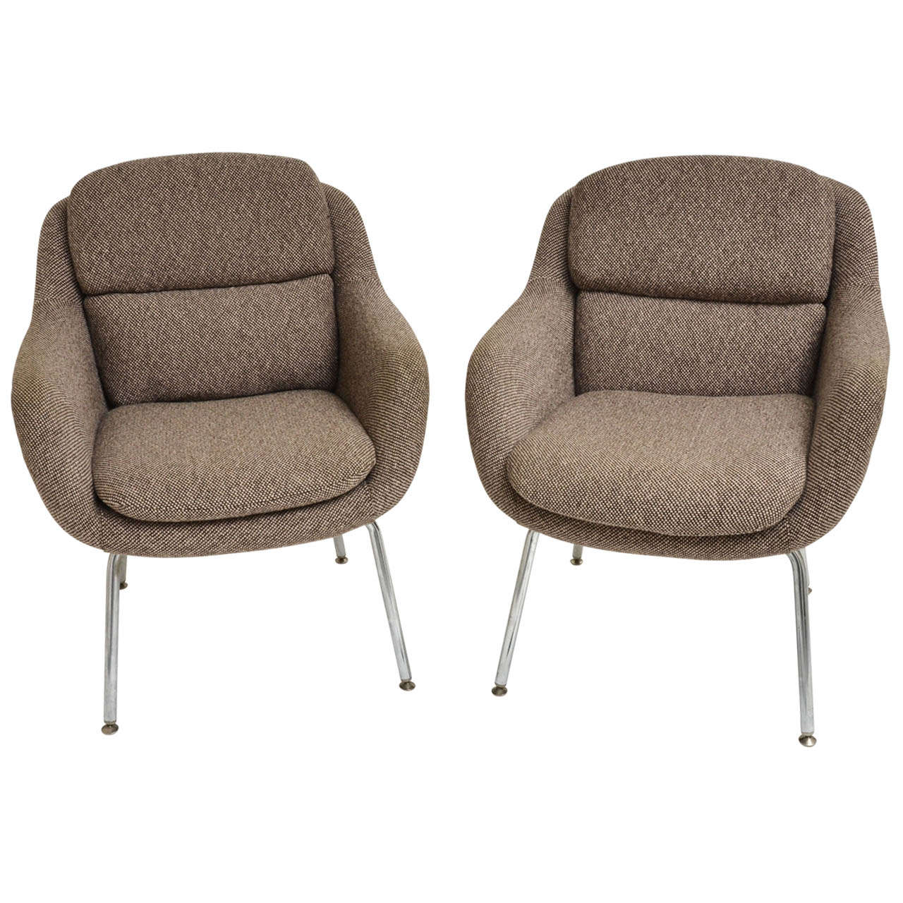Mid-Century Modern Pair of Upholstered Armchairs