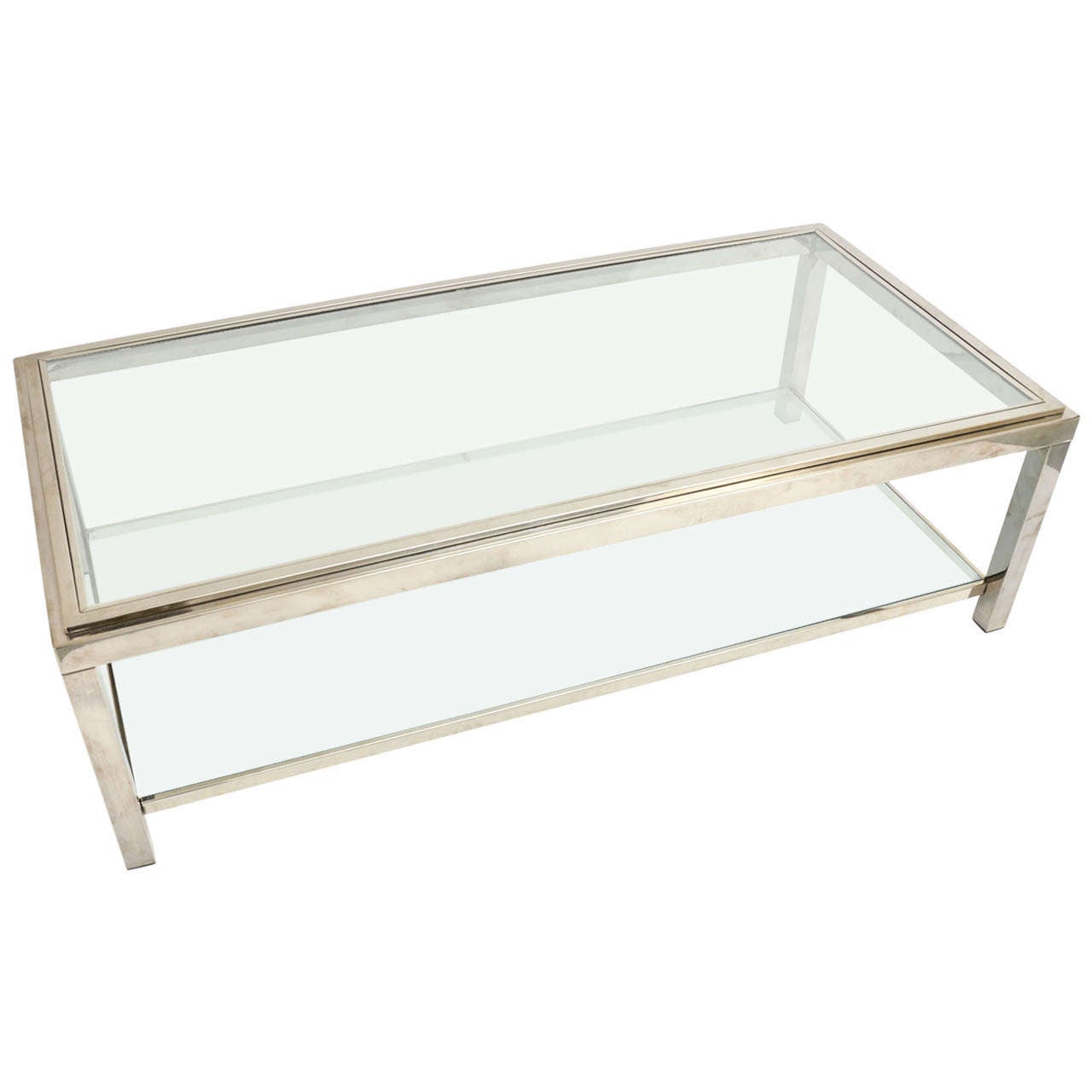 Guy LeFevre Chrome and Glass, Two Tier Coffee Table