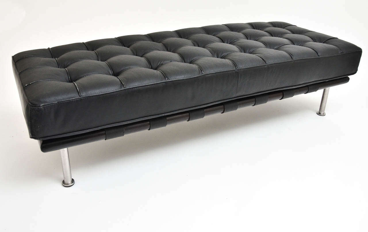 Mid Century Modern Tufted Black Leather, Leather Tufted Bench