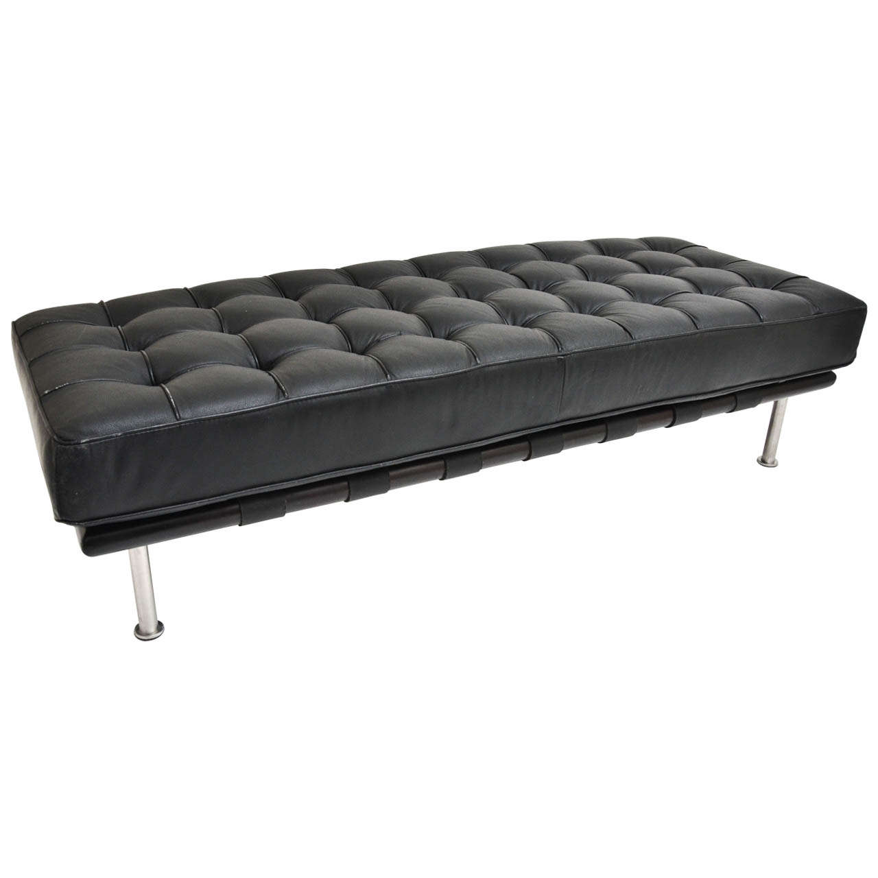 Mid Century Modern Tufted Black Leather, Black Leather Benches