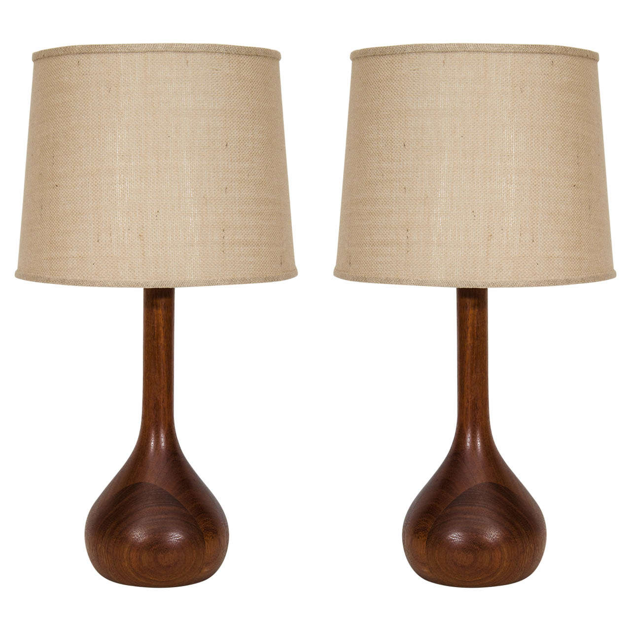 Pair of Sculptural Walnut Lamps